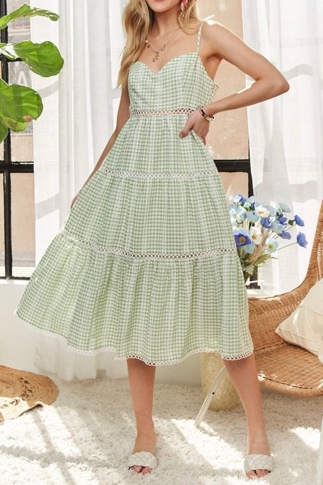 Gingham Detail Washed Dress