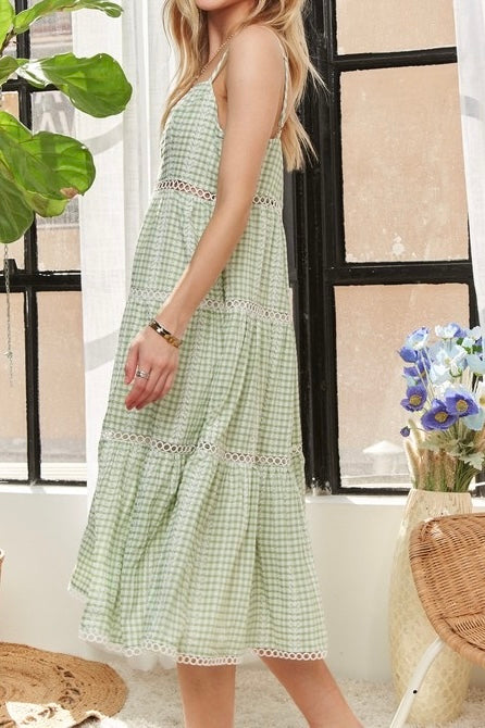 Gingham Detail Washed Dress