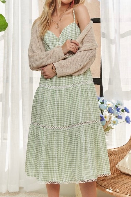 Gingham Detail Washed Dress