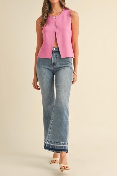 Metal Button Detail Crop Sweater Vest