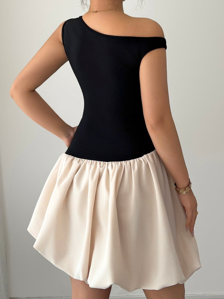 Contrast Single Shoulder Mini Tank Dress