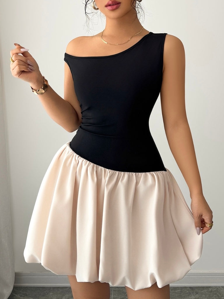 Contrast Single Shoulder Mini Tank Dress