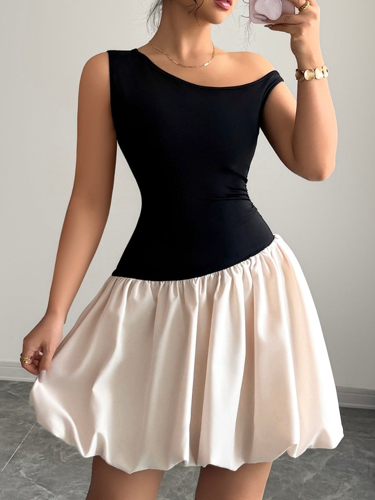 Contrast Single Shoulder Mini Tank Dress
