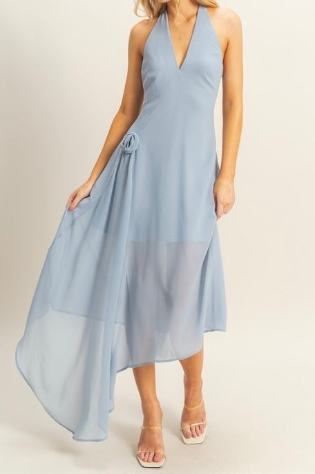 Chiffon Halter Asymmetrical Hem Dress