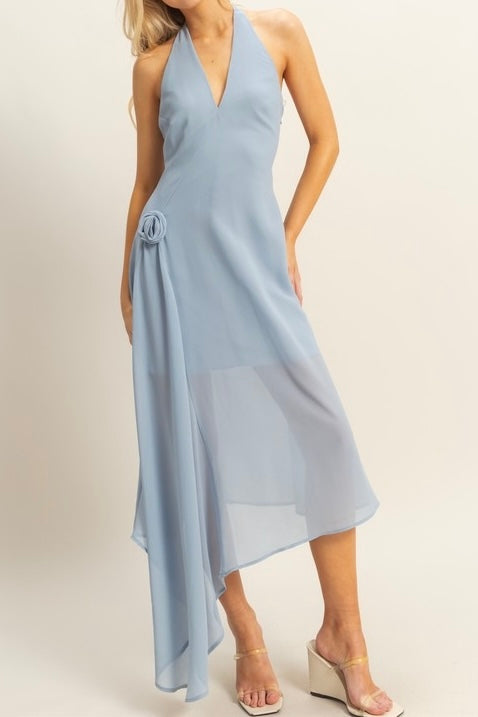 Chiffon Halter Asymmetrical Hem Dress