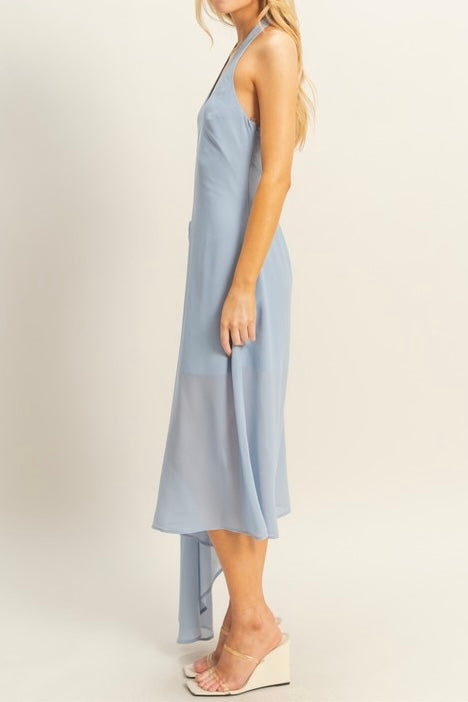 Chiffon Halter Asymmetrical Hem Dress